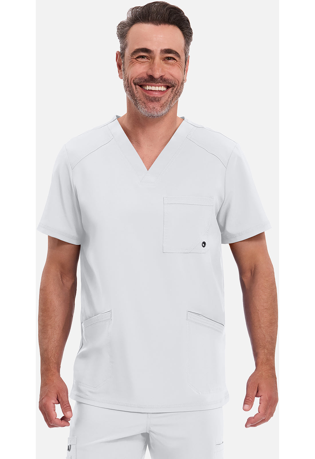 Cherokee CKE900A Men's V-Neck Top - White (front)