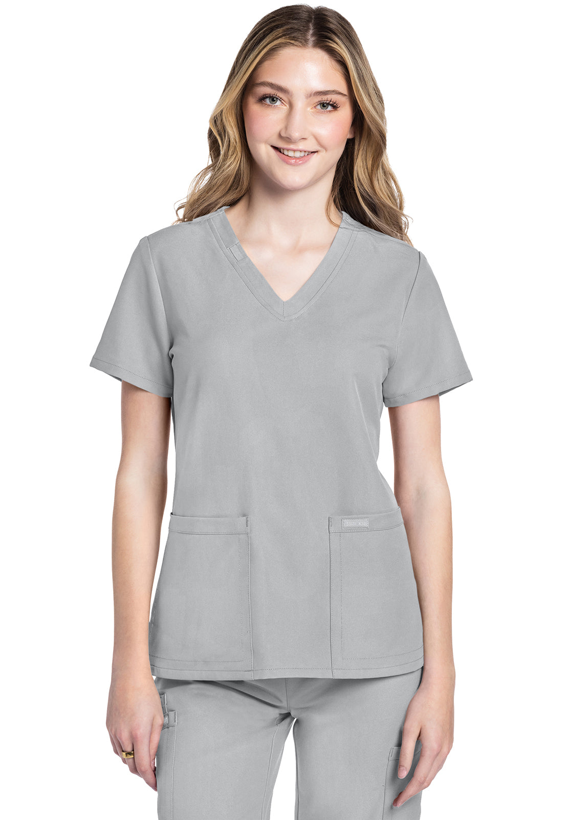 Cherokee CKE953A 2 pocket V-Neck Top - Grey (front)