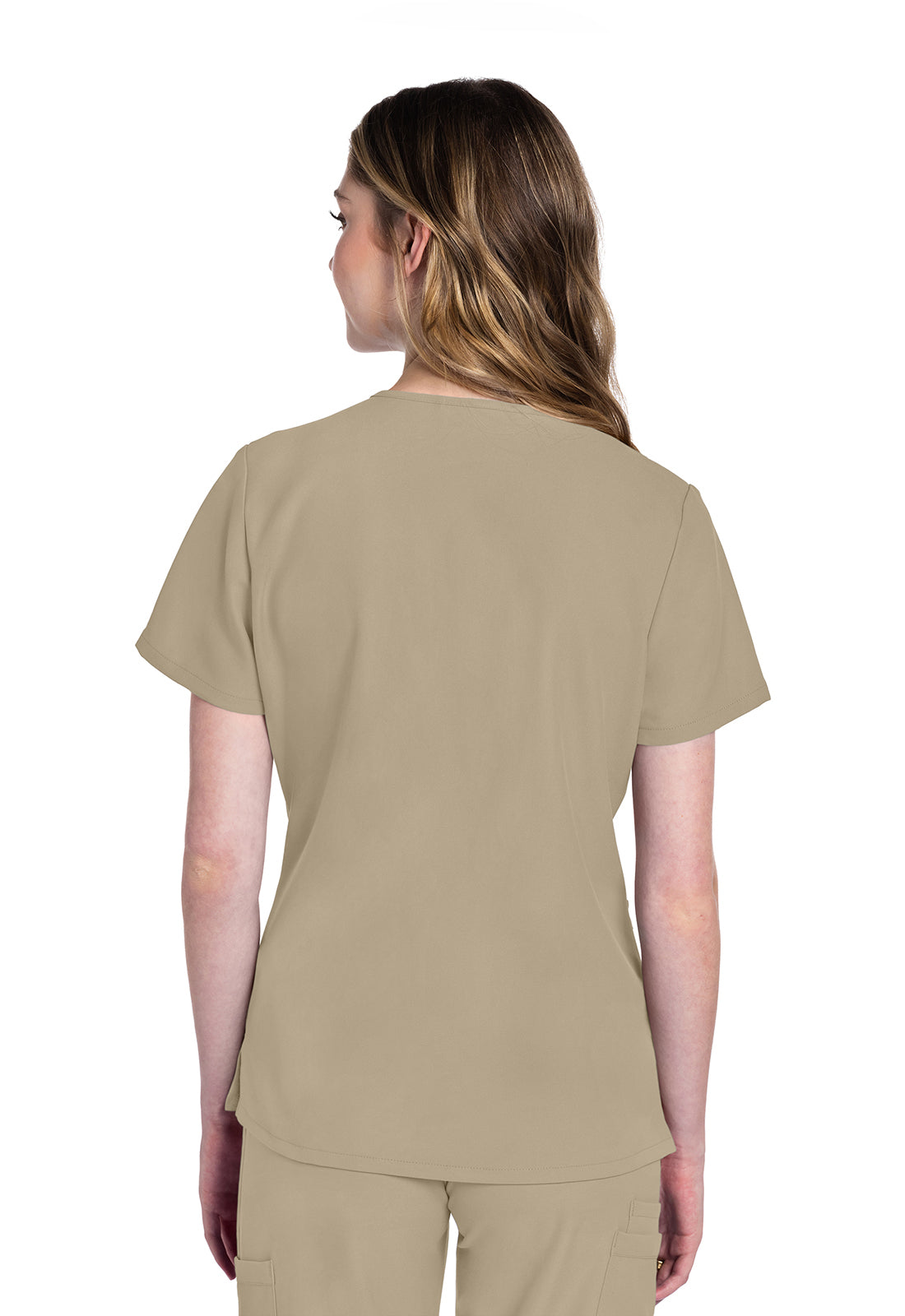 Cherokee CKE953A 2 pocket V-Neck Top - Khaki (back)