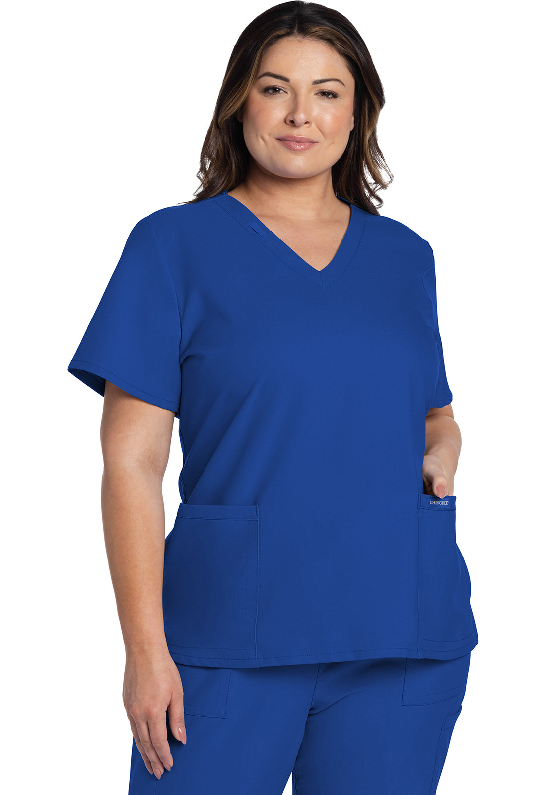 Cherokee CKE953A 2 pocket V-Neck Top - Royal (front)