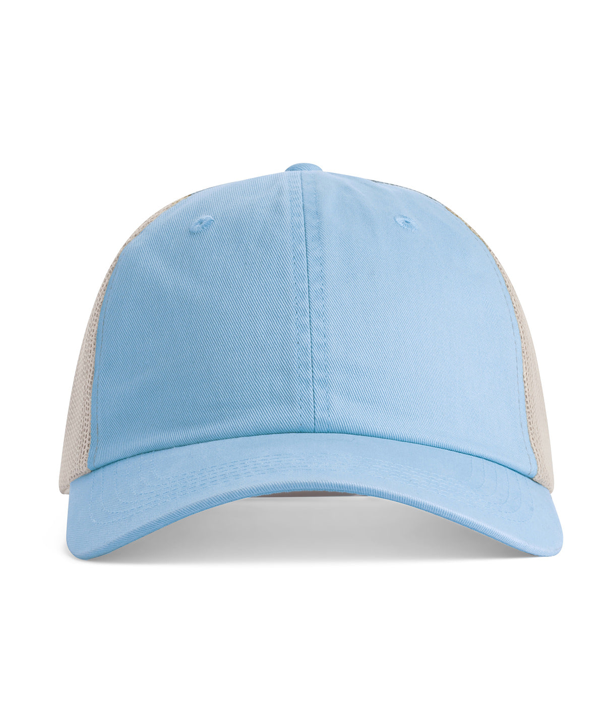 Comfort Colors Sunwashed trucker cap in Hydrangea, front view