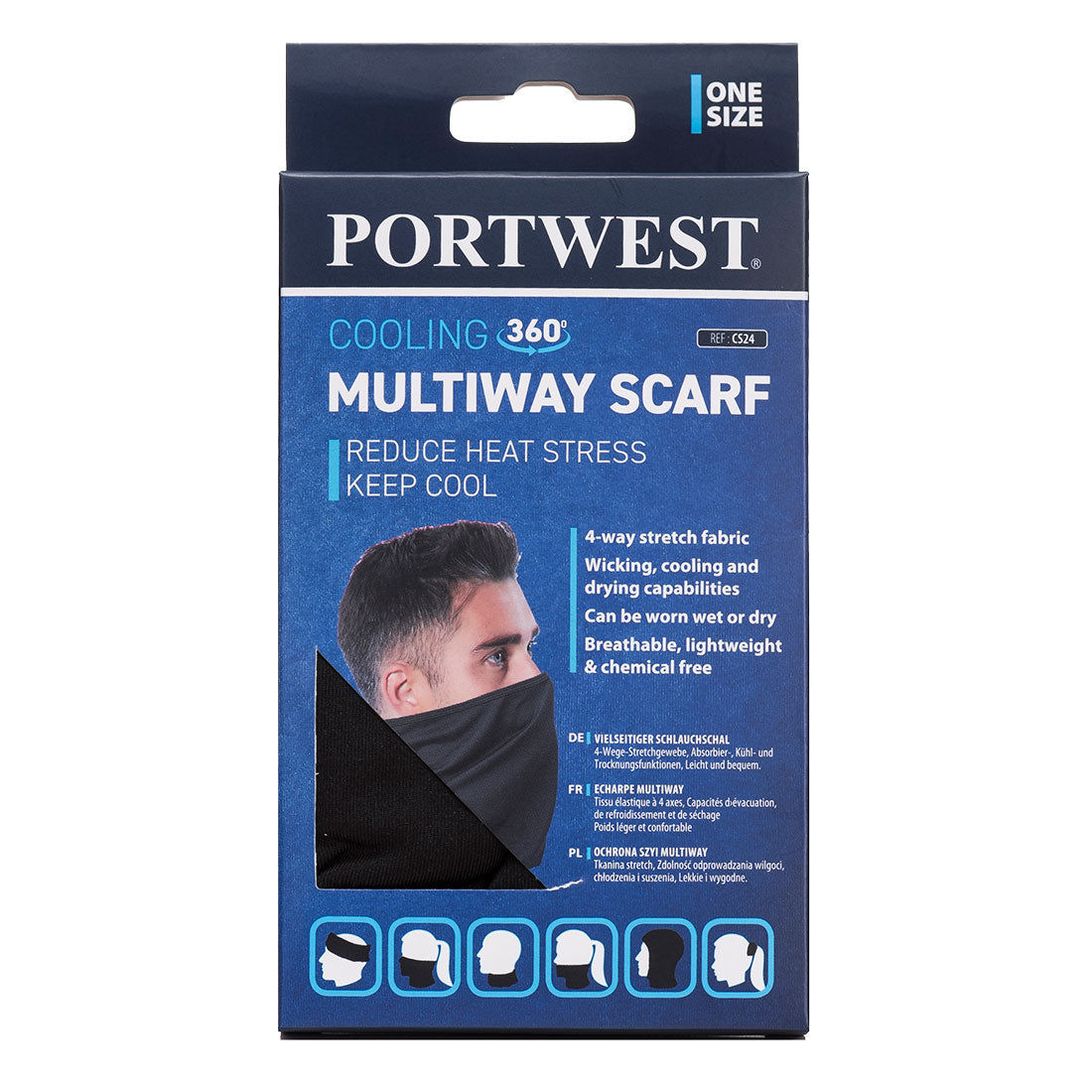 Portwest CS24 Cooling Multiway Scarf in Black, back view