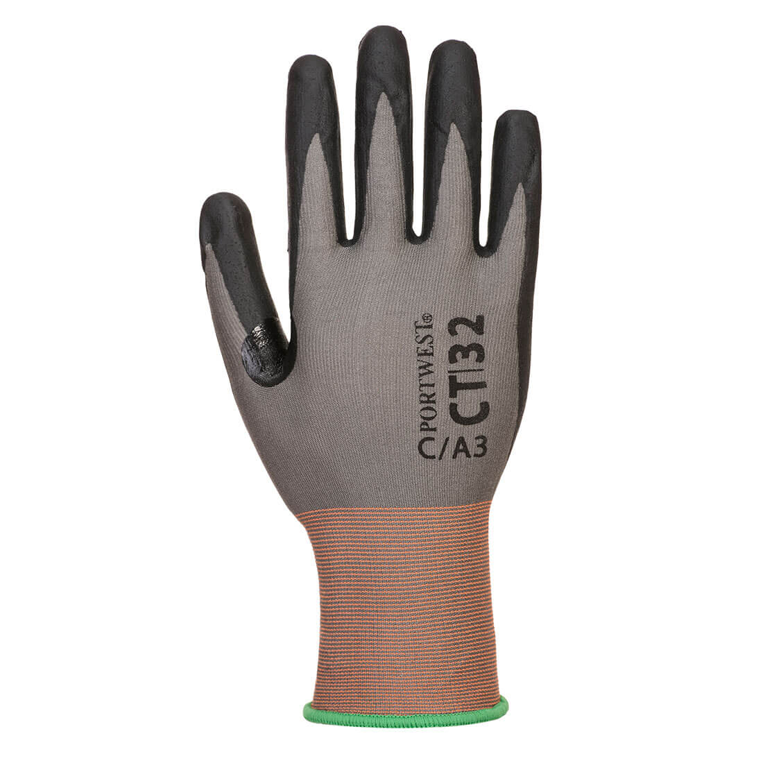 Portwest CT32 CT Cut C18 Nitrile Glove in Grey/Black, back view