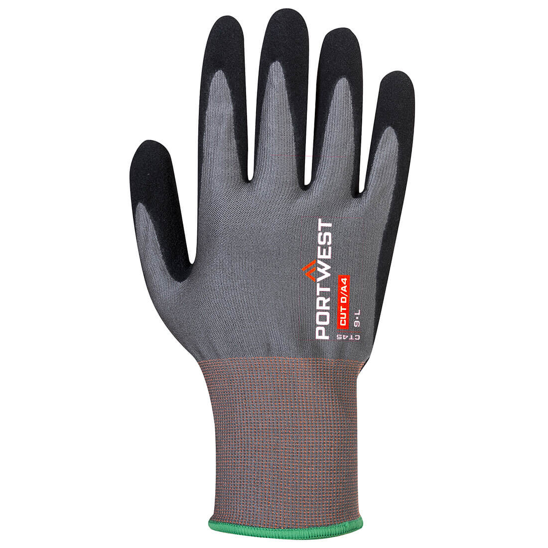 Portwest CT45 CT Cut D18 Nitrile Glove in Grey/Black, back view