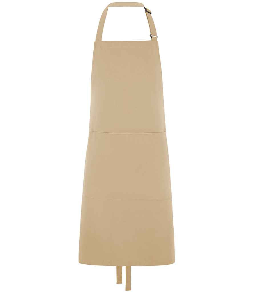 Dennys Polyester Bib Apron with Pocket in Biscuit, front view