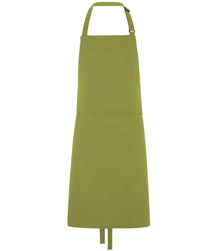 Dennys Polyester Bib Apron with Pocket in Light Olive, front view