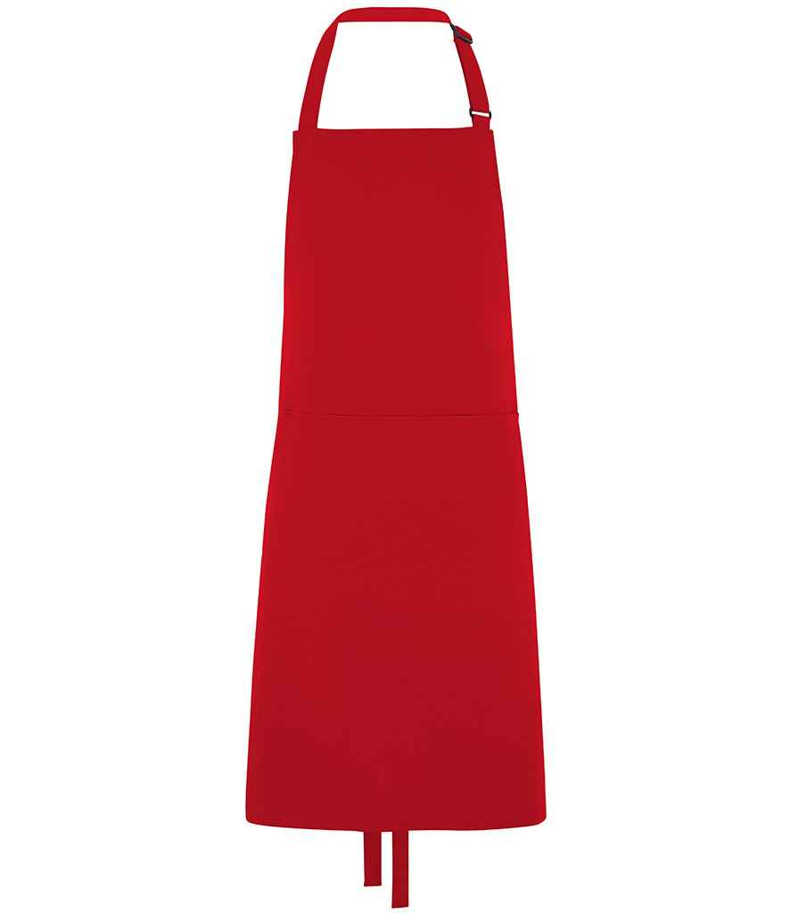 Dennys Polyester Bib Apron with Pocket in Red, front view