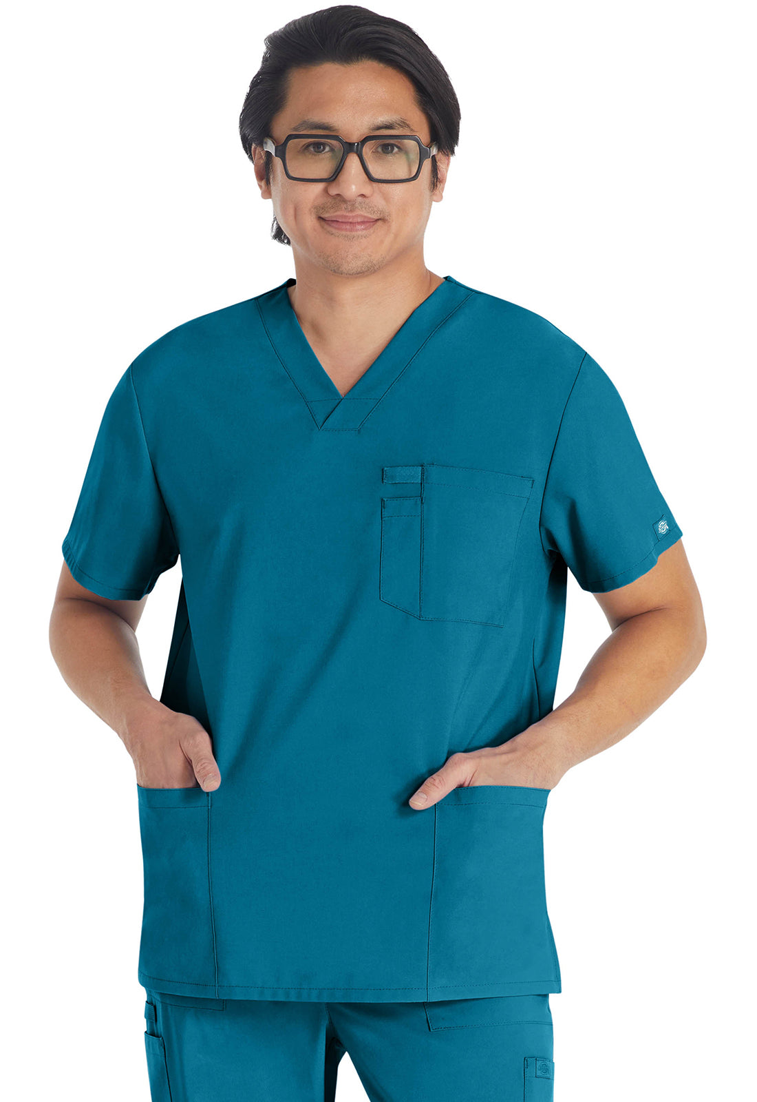 Dickies DKE645 Men's V-Neck Top - Caribbean Blue (front)