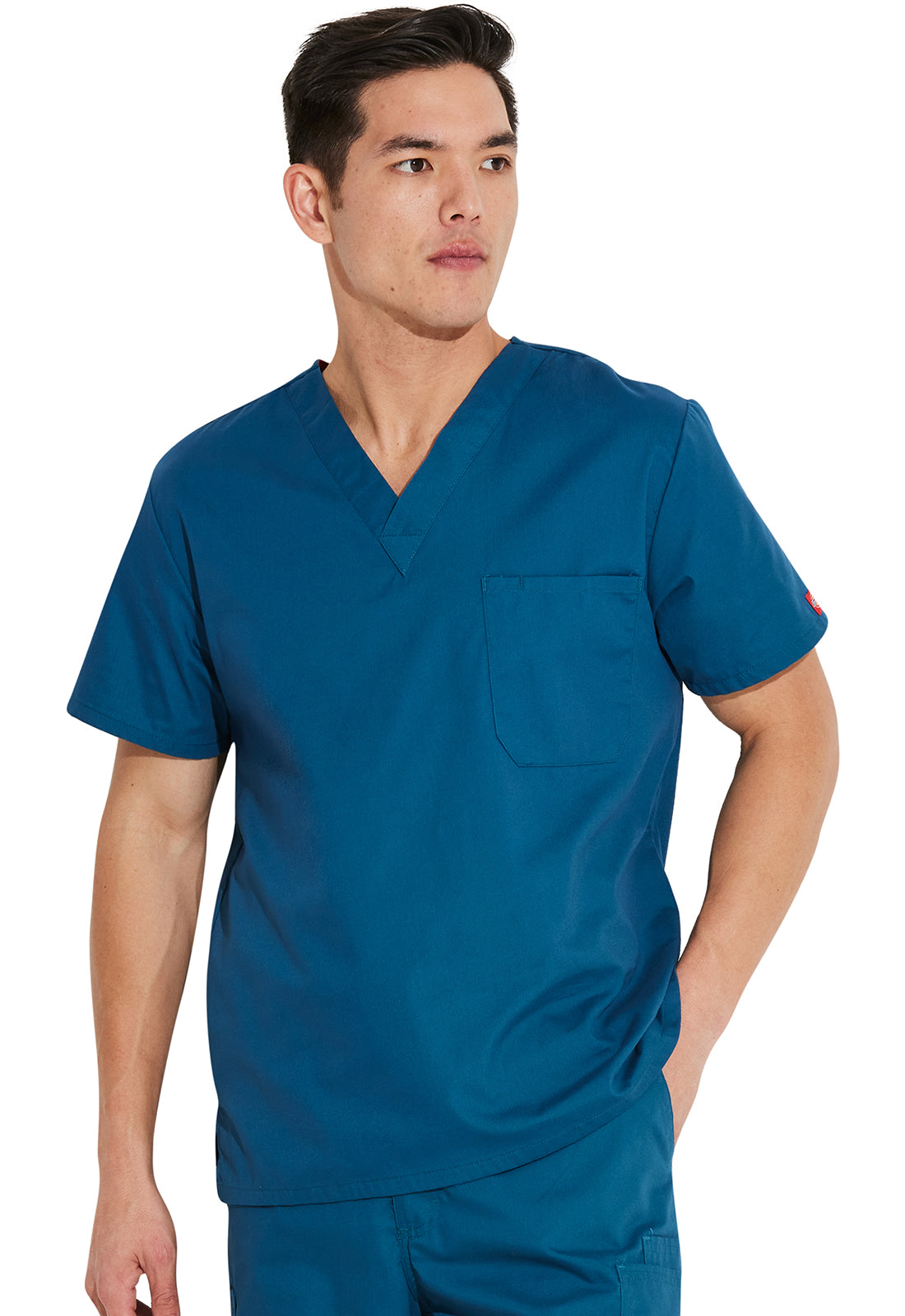 Dickies DKE83706 Unisex Tuckable V-Neck Top - Caribbean Blue (front)