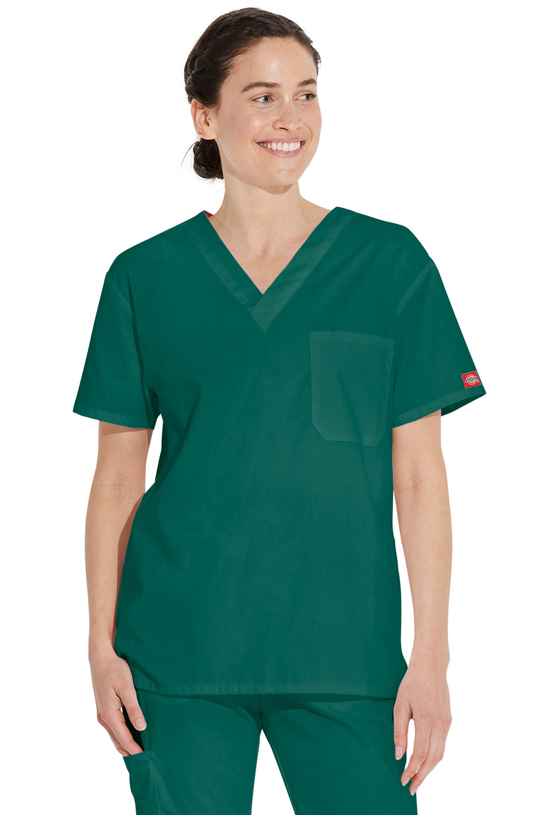 Dickies DKE83706 Unisex Tuckable V-Neck Top - Hunter Green (front)