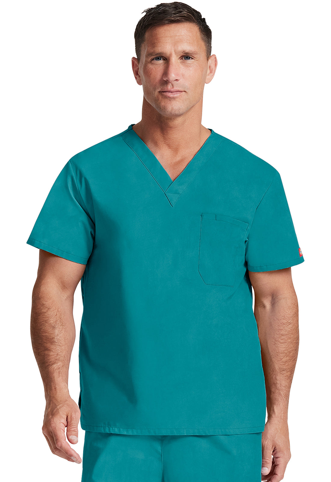Dickies DKE83706 Unisex Tuckable V-Neck Top - Teal Blue (front)