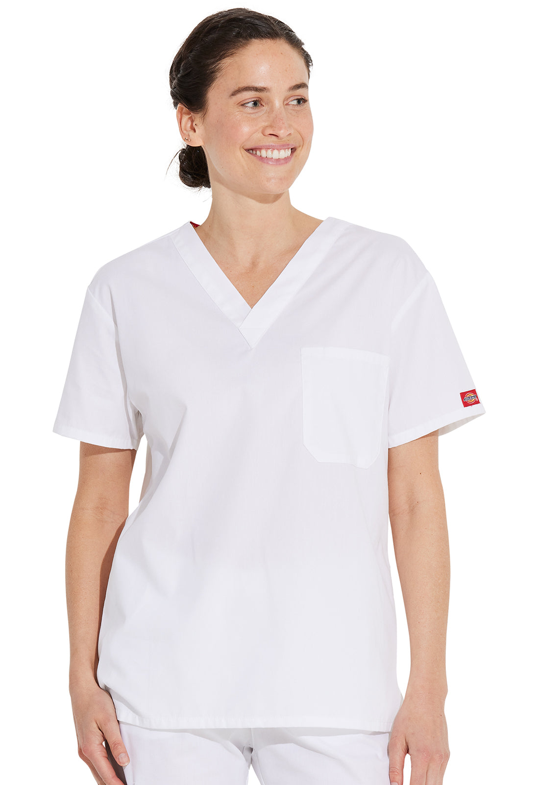 Dickies DKE83706 Unisex Tuckable V-Neck Top - White (front)