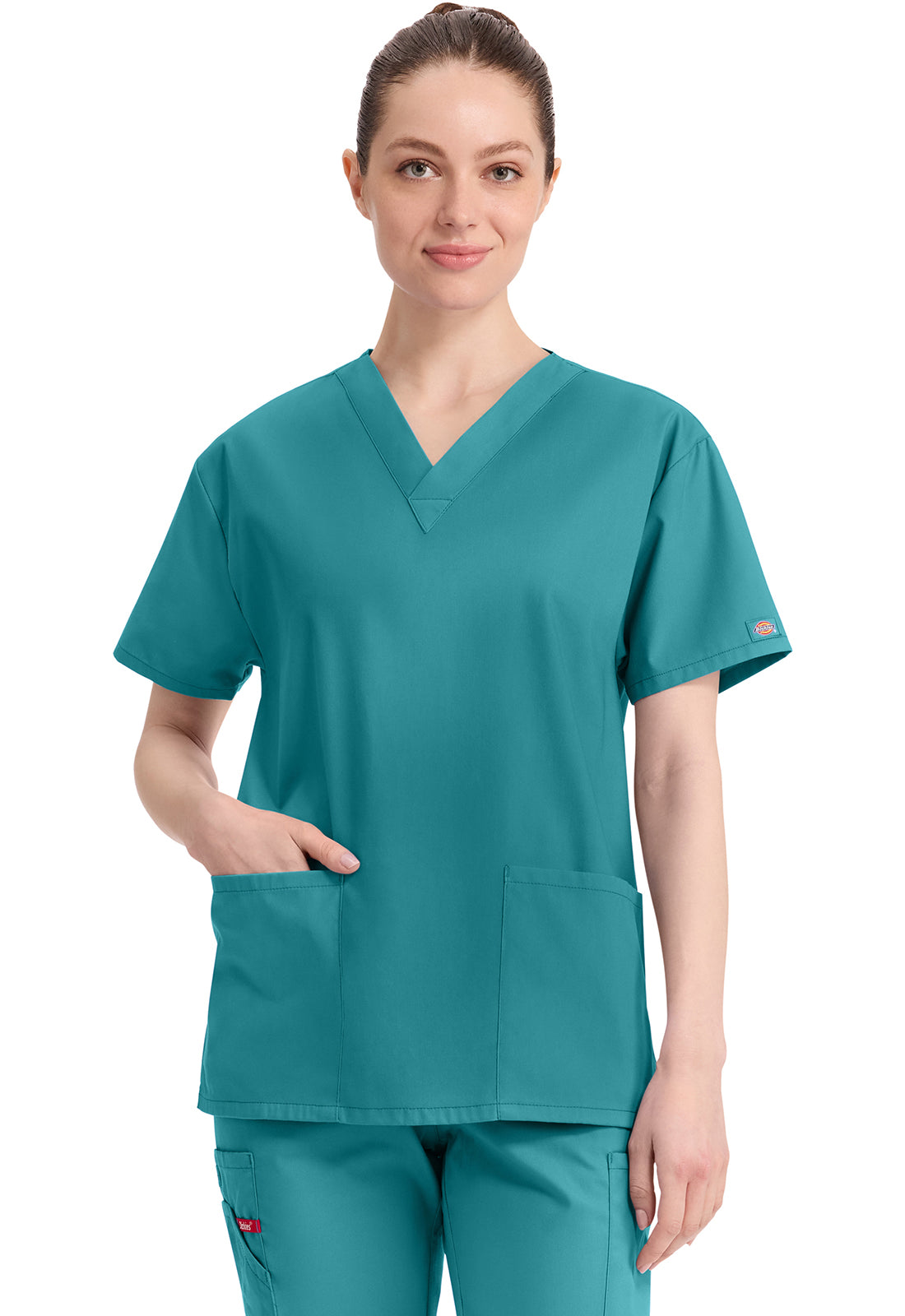 Dickies DKE86706 V-Neck Top - Teal Blue (front)