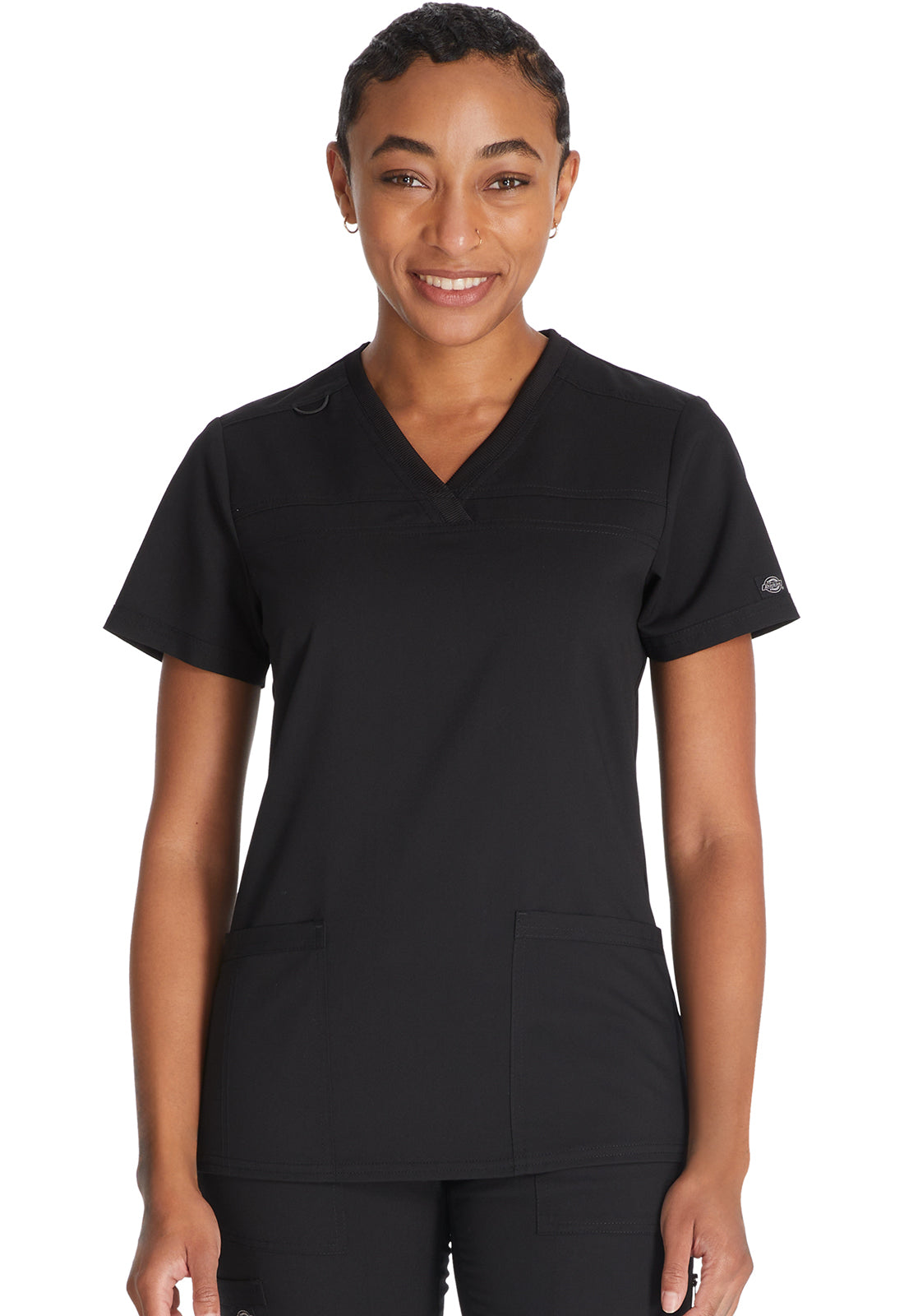 Dickies DKE870 V-Neck Top With Rib Knit Panels - Black (front)