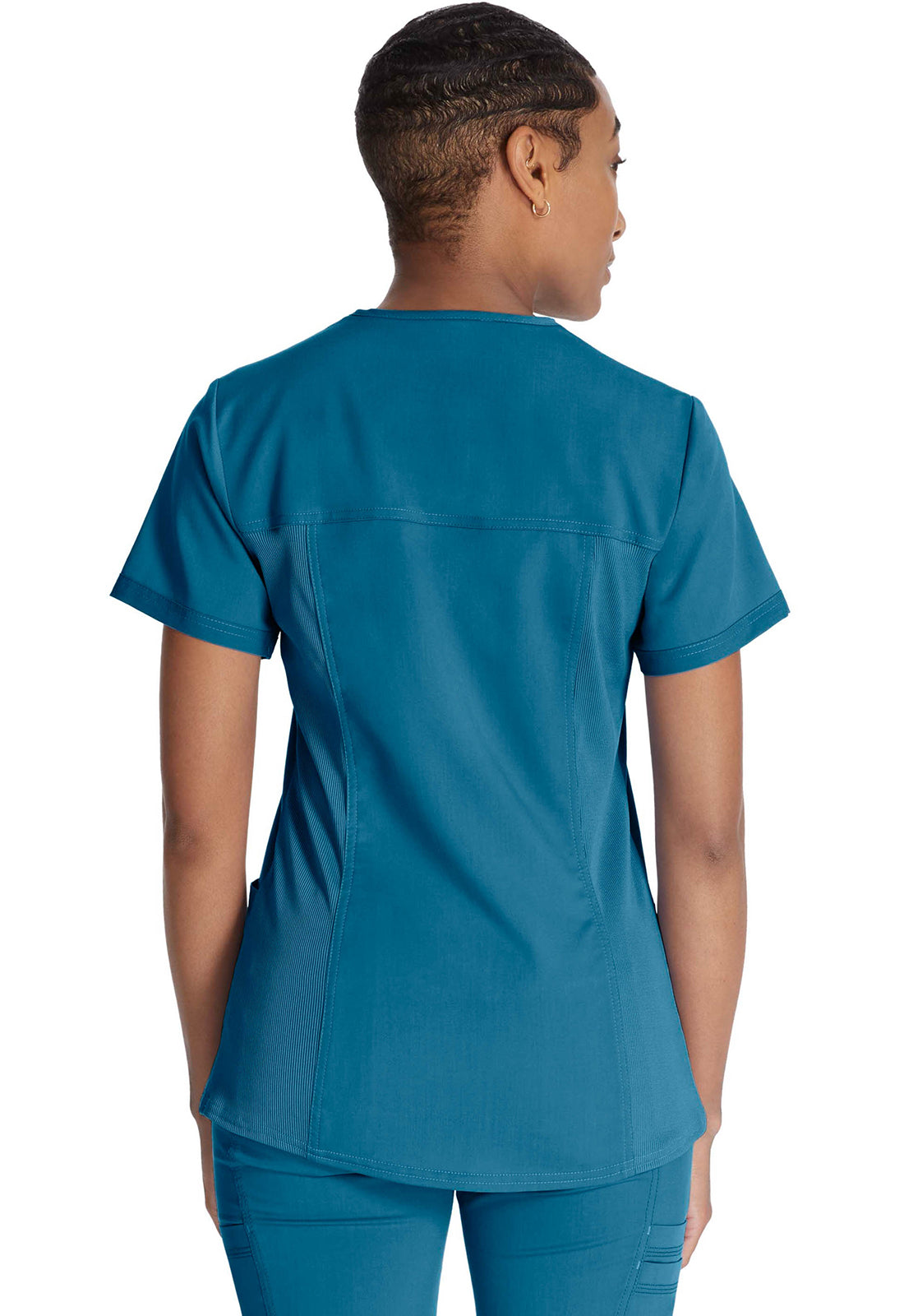 Dickies DKE870 V-Neck Top With Rib Knit Panels - Caribbean Blue (back)