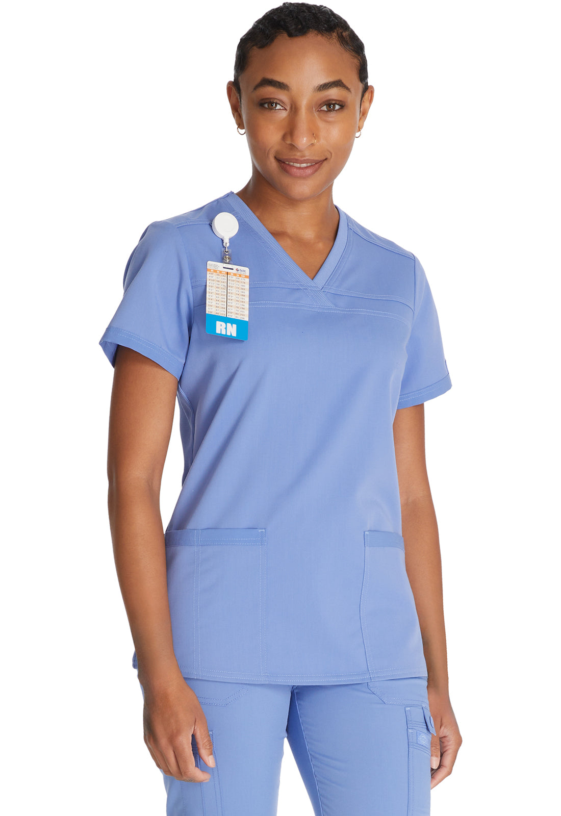 Dickies DKE870 V-Neck Top With Rib Knit Panels - Ciel Blue (front)