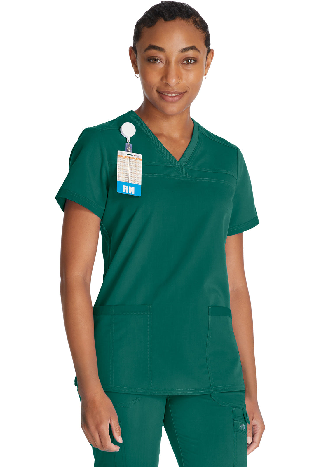 Dickies DKE870 V-Neck Top With Rib Knit Panels - Hunter Green (front)