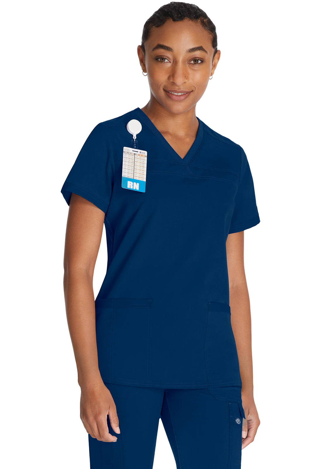 Dickies DKE870 V-Neck Top With Rib Knit Panels - Navy (front)