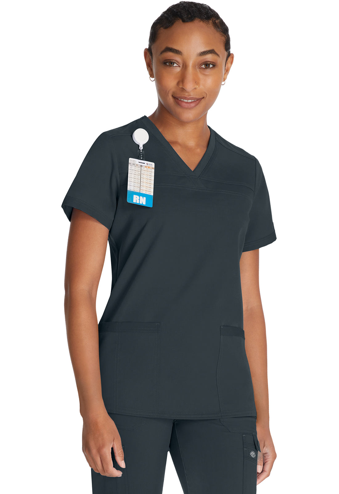 Dickies DKE870 V-Neck Top With Rib Knit Panels - Pewter (front)
