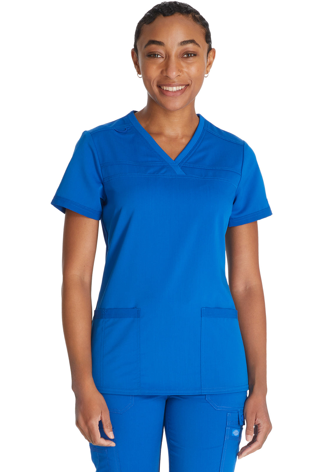 Dickies DKE870 V-Neck Top With Rib Knit Panels - Royal (front)
