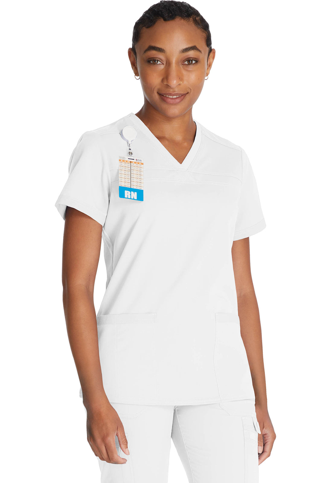 Dickies DKE870 V-Neck Top With Rib Knit Panels - White (front)