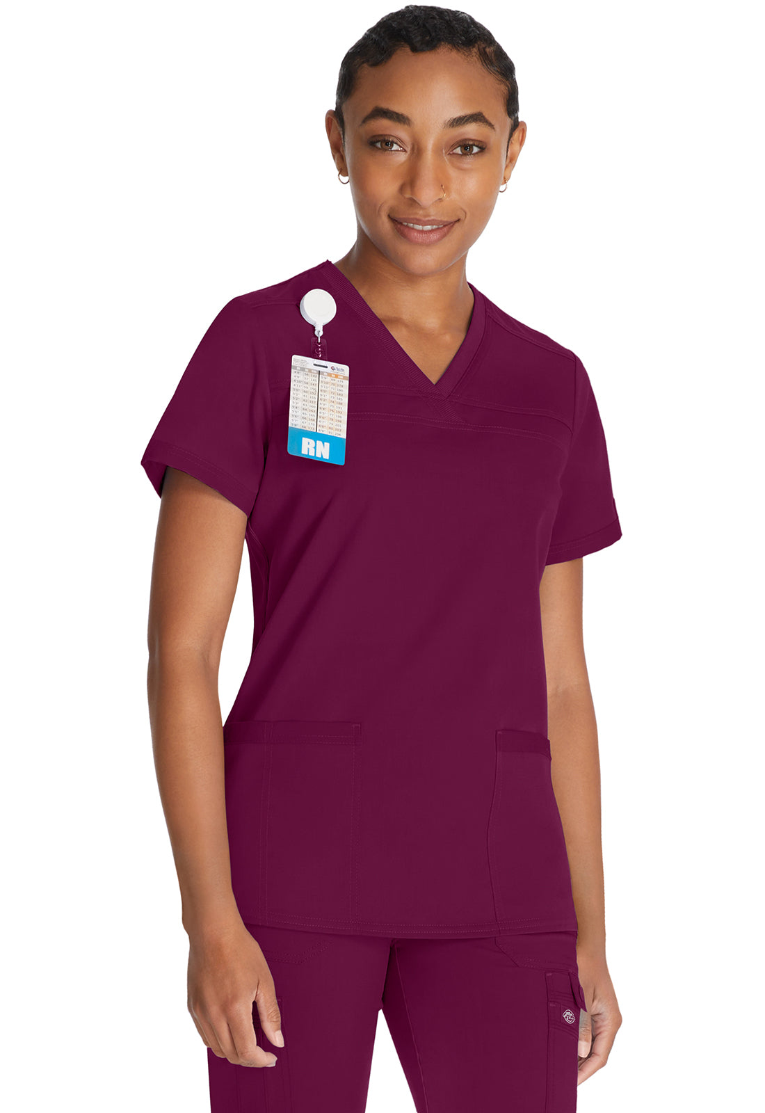 Dickies DKE870 V-Neck Top With Rib Knit Panels - Wine (front)