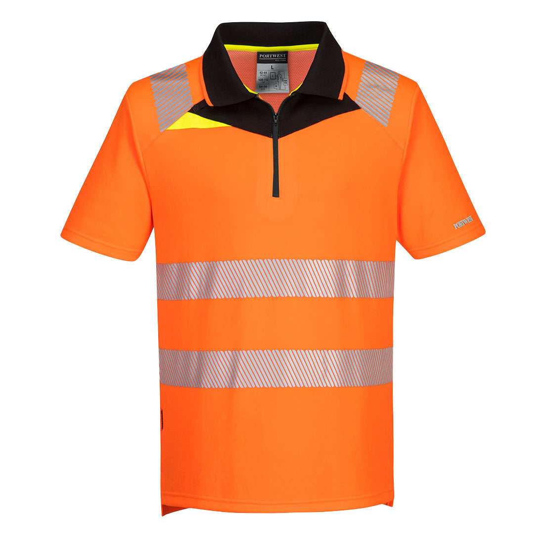 Portwest DX4 Hi-Vis Zip Polo Shirt S/S in Orange/Black, main product image
