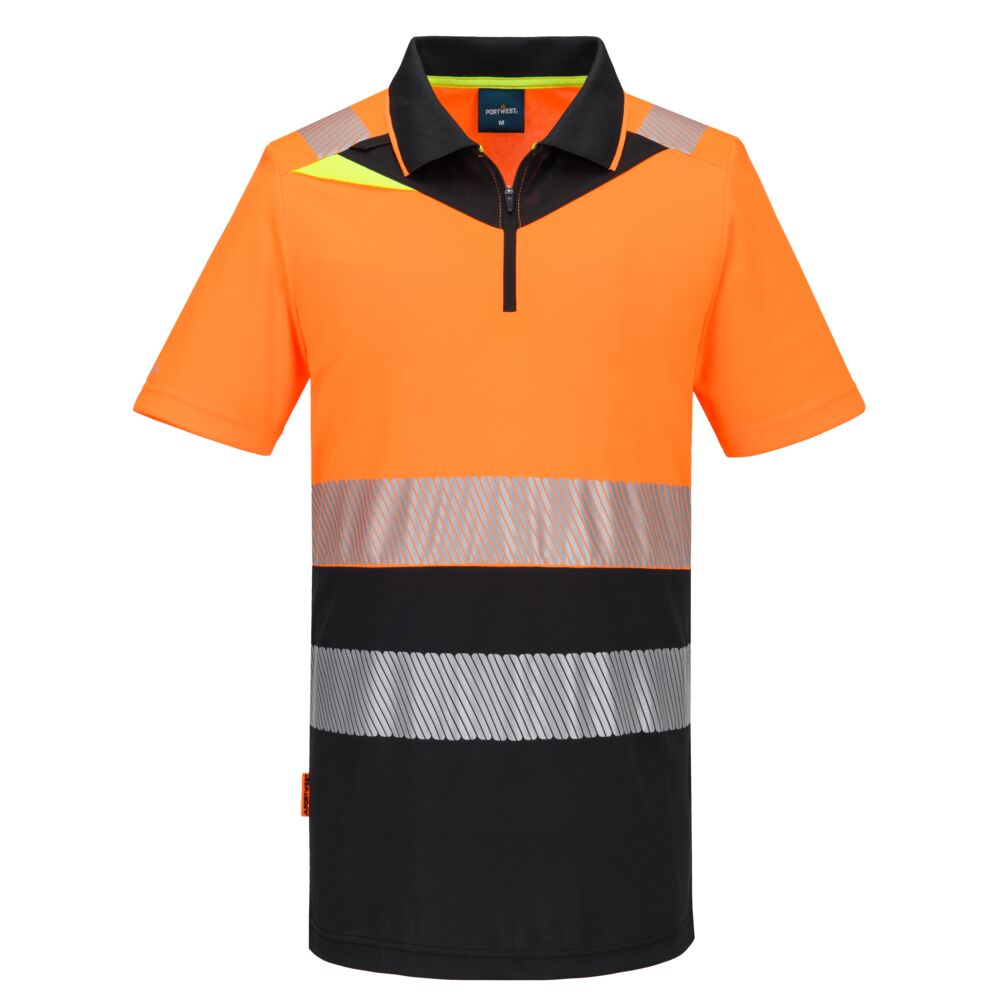 Portwest DX4 Hi-Vis Zip Class 1 Polo Shirt S/S in Orange/Black, main product image
