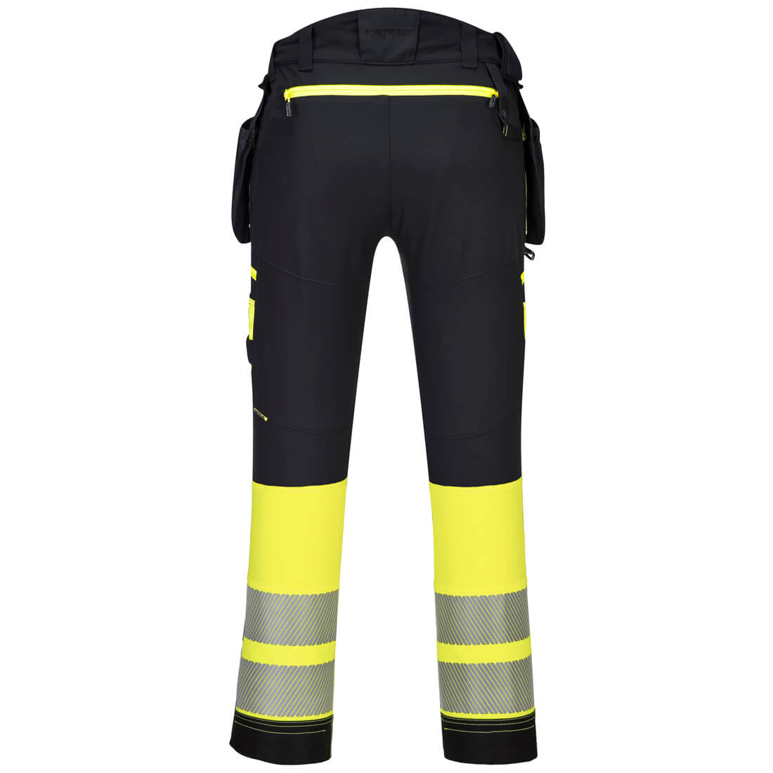 Portwest DX445 DX4 Hi-Vis Detachable Holster Pocket Class 1 Trousers in Yellow/Black, back view