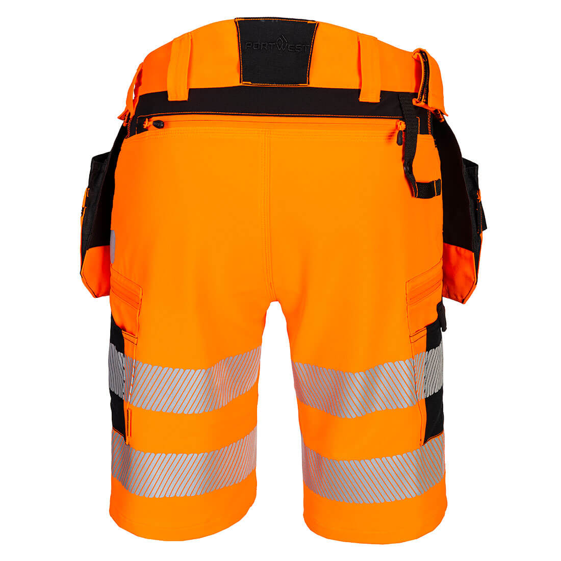 Portwest DX446 DX4 Hi-Vis Holster Pocket Shorts in Orange/Black, back view