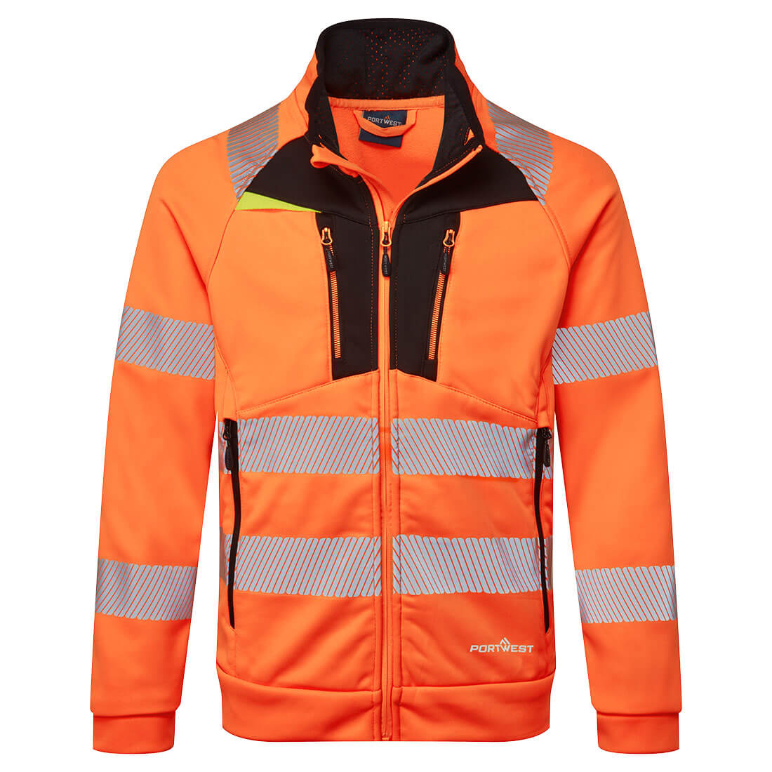 Portwest DX4 Hi-Vis Funnel Neck Zipped Sweatshirt in Orange/Black, main product image