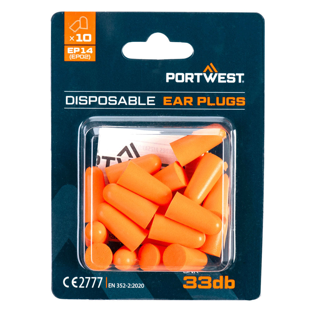 Portwest PU Foam Ear Plugs Blister Pack (10 Pairs) in Orange, main product image