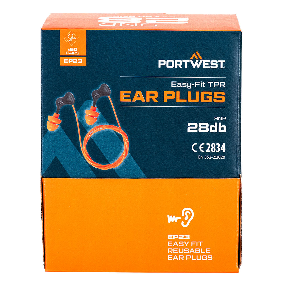 Portwest EP23 Easy Fit TPR Ear Plugs (50 Pairs) in Orange, back view