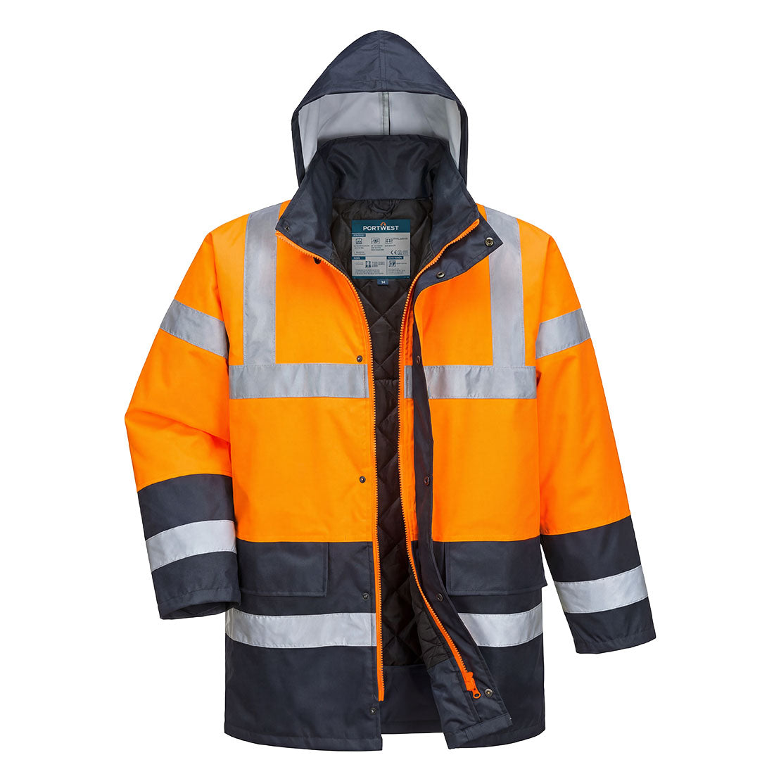 Portwest ES1 Essential Hi-Vis Contrast Winter Traffic Jacket in Orange/Navy, main product image
