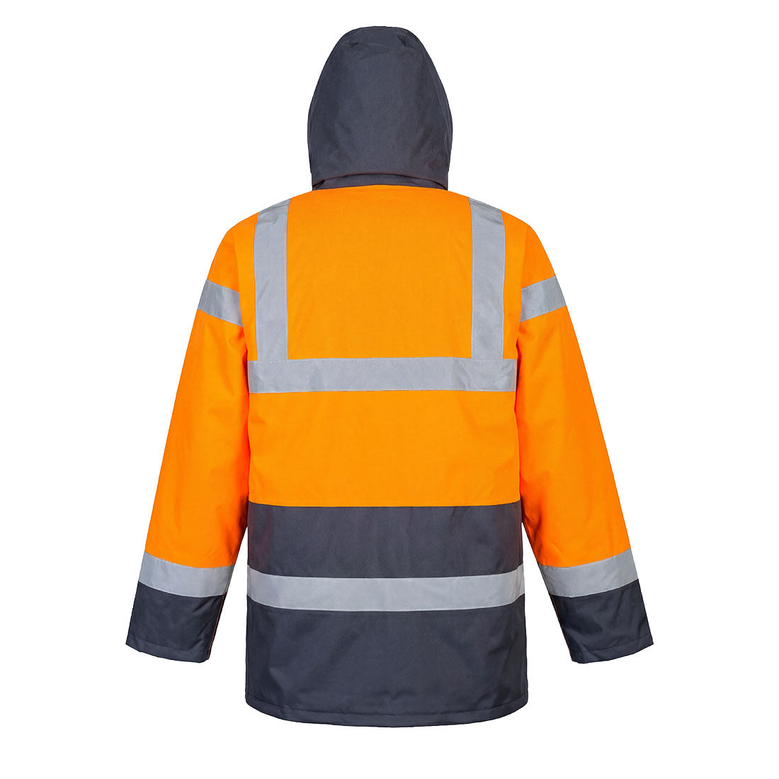 Portwest ES466 ES1 Essential Hi-Vis Contrast Winter Traffic Jacket in Orange/Navy, back view