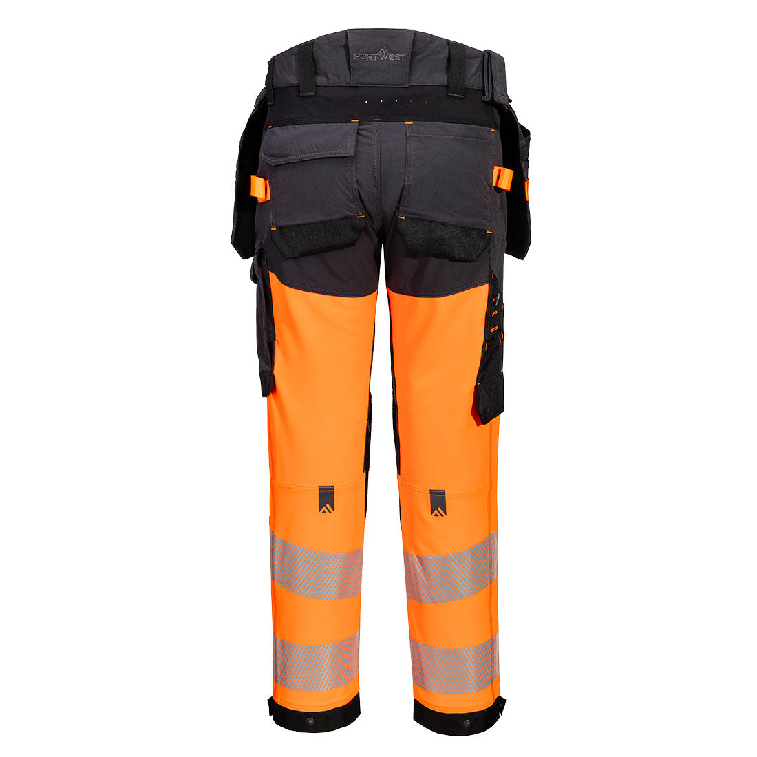 Portwest EV442 EV4 Hi-Vis Stretch Detachable Holster Class 1 Trousers in Orange/Metal Grey, back view