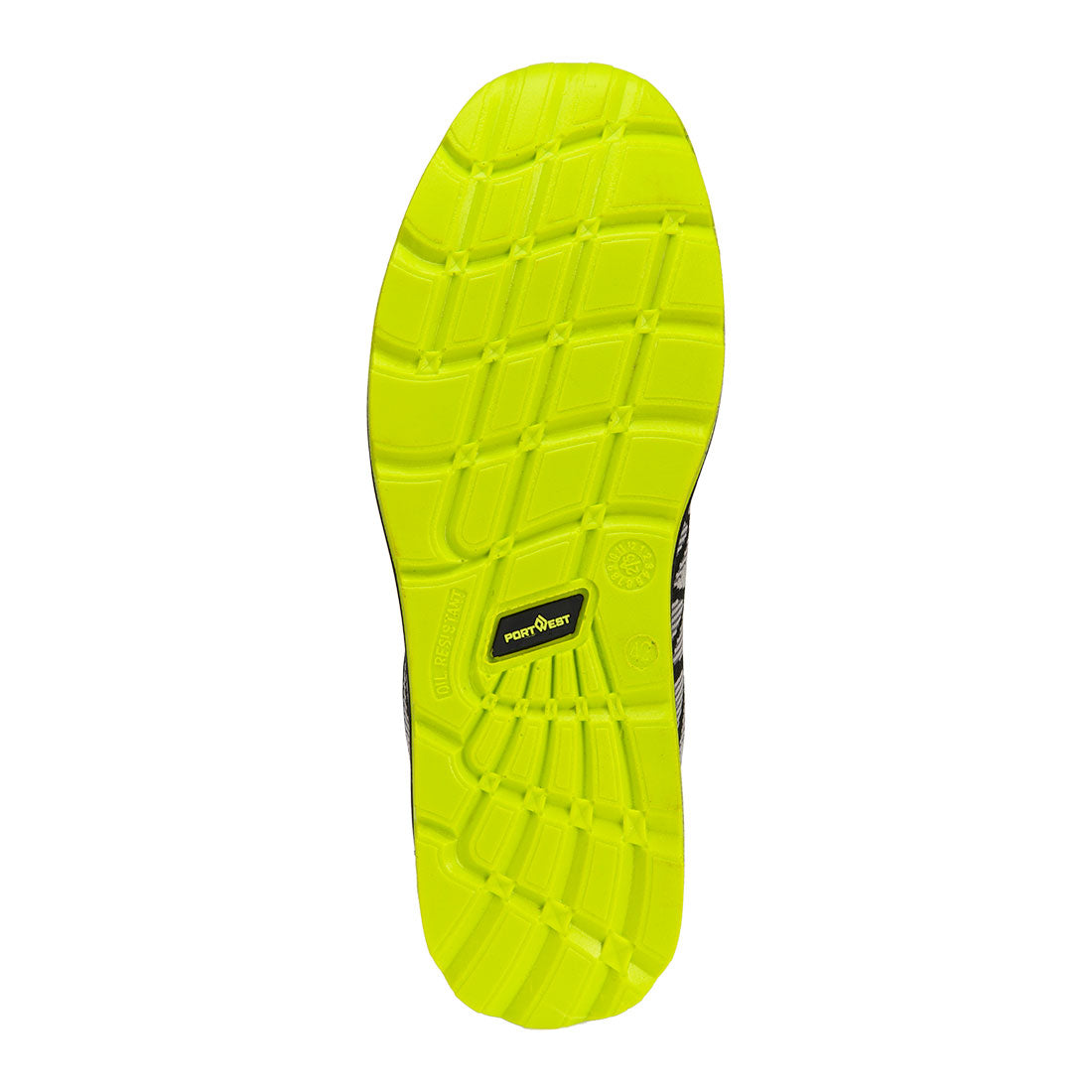 Portwest FC08 Composite Textile Trainer S1P SRC in Black/Yellow, back view