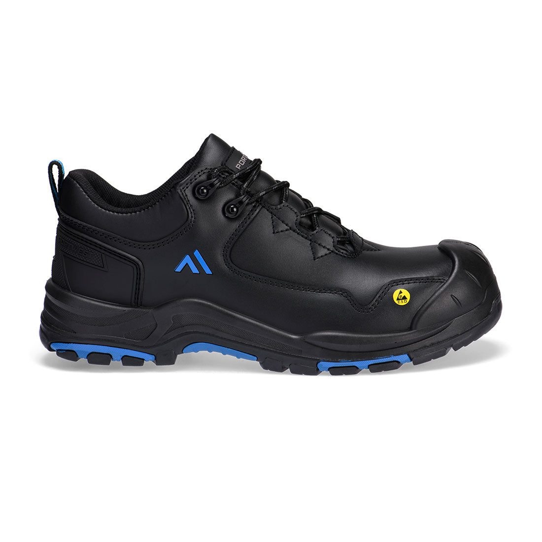 Portwest Composite Action Leather Low Shoe S3S ESD HRO SR SC FO in Black/Blue, main product image