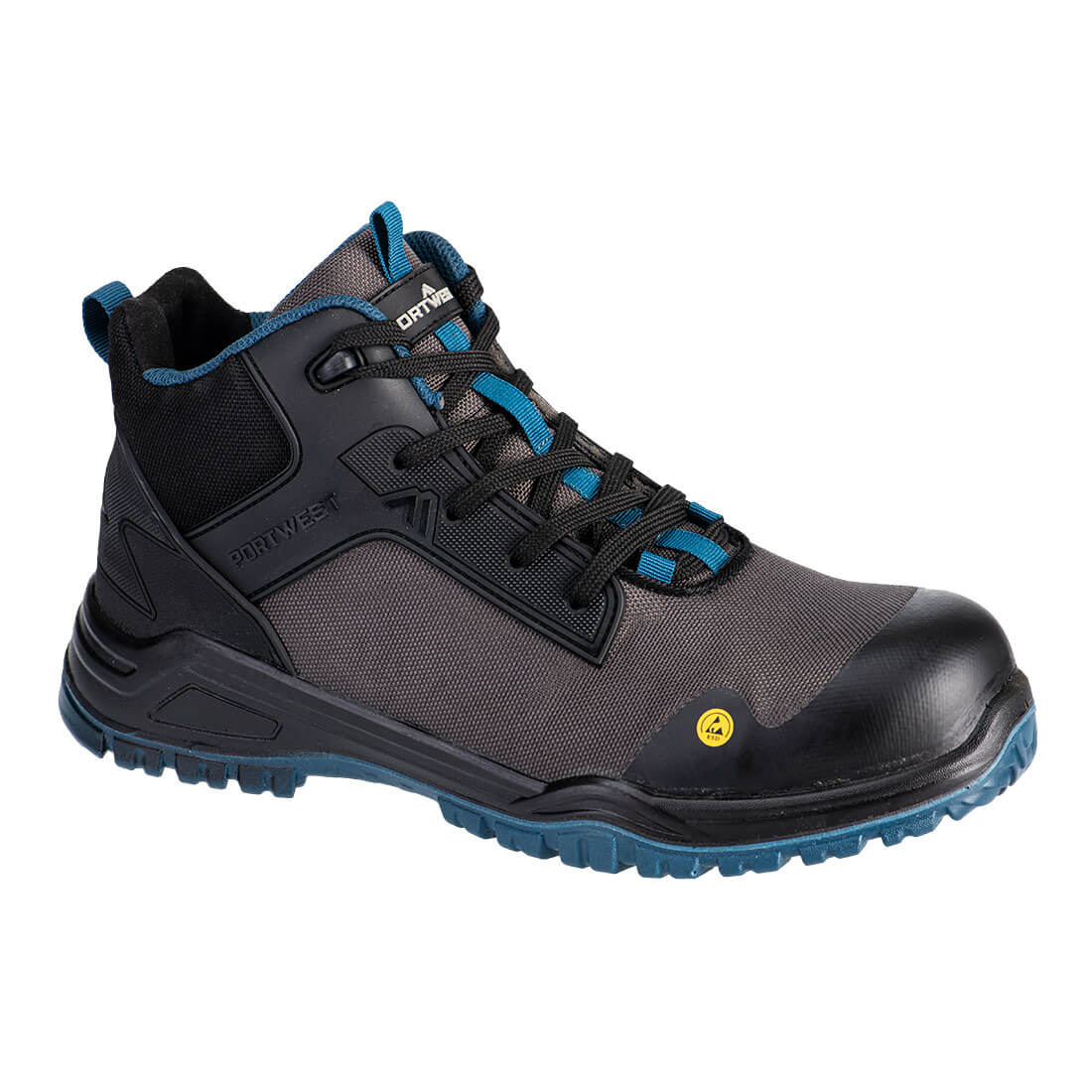 Portwest Composite Textile Mid Boot S3S ESD SR FO in Black/Teal, image 2