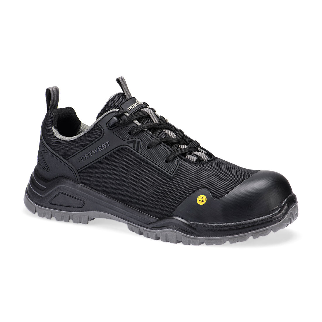 Portwest FE11 Composite Mesh Low Shoe S3S ESD SR FO in Black/Grey, back view