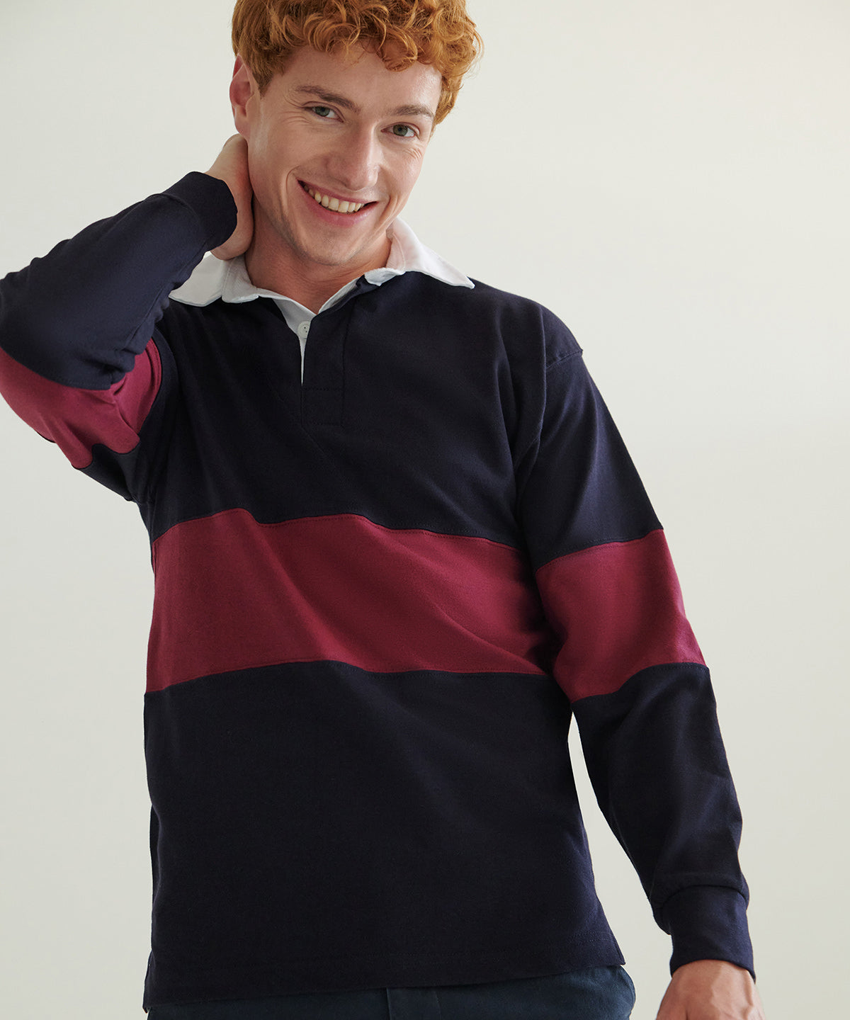 Front Row Panelled rugby shirt, lifestyle photo