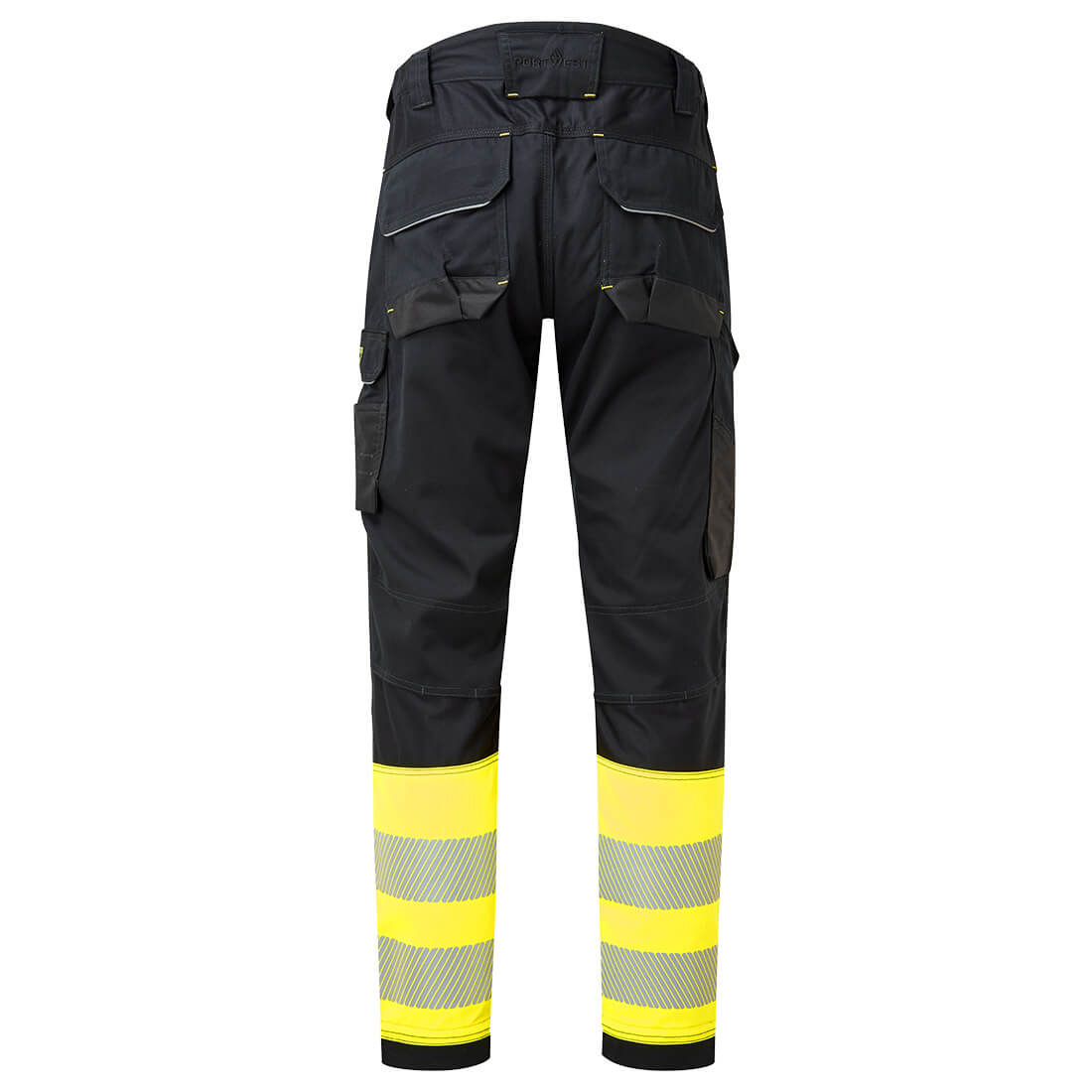 Portwest FR416 PW3 Modaflame Work Hi-Vis Class 1 FR Holster Trousers in Yellow/Black, back view