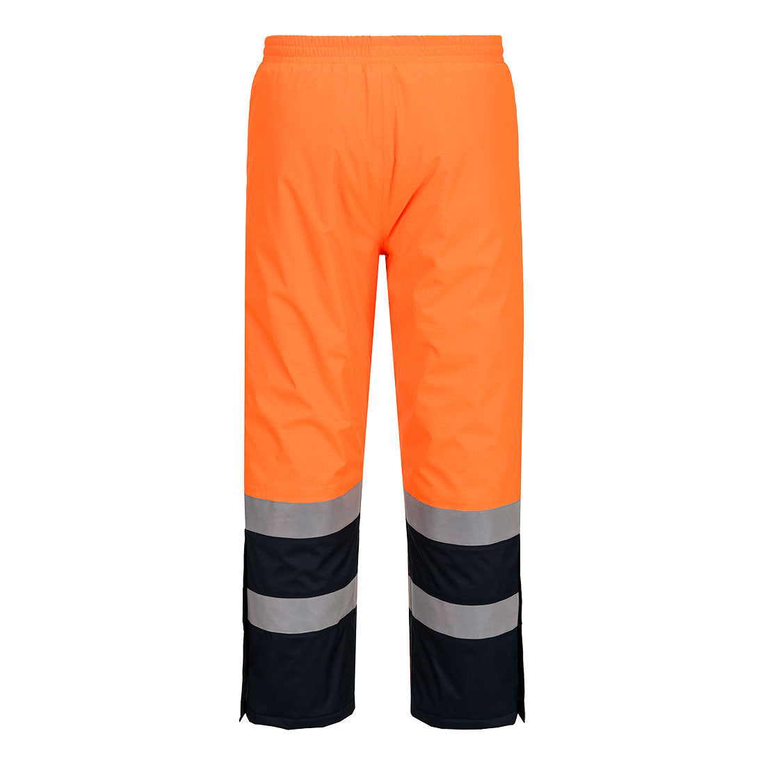 Portwest FR434 Bizflame Rain+ Hi-Vis Multi-Norm Contrast FR Winter Trousers in Orange/Navy, back view