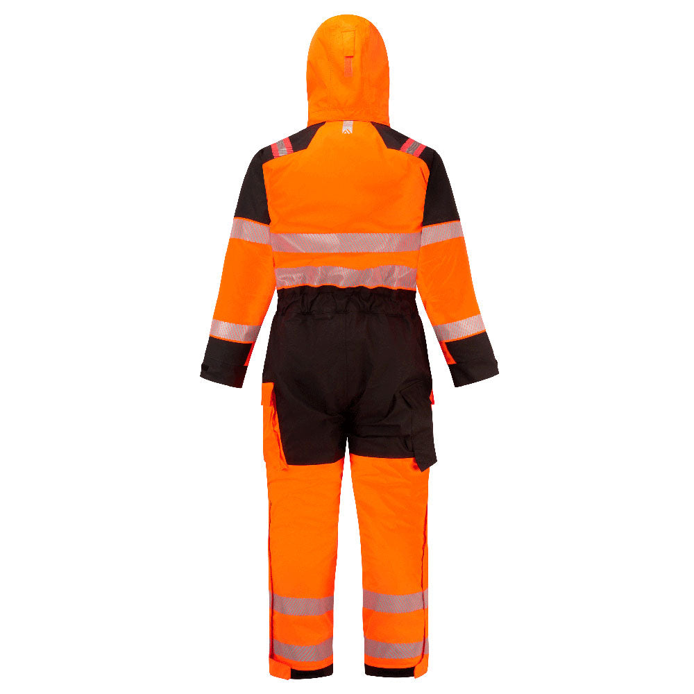 Portwest FR516 PW3 Modaflame Rain+ Hi-Vis Multi-Norm FR Winter Coverall in Orange/Black, back view