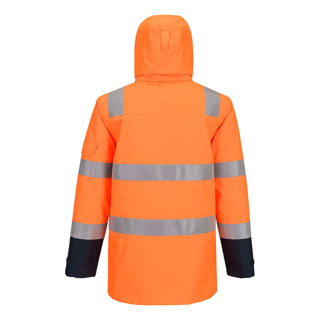 Portwest FR617 Bizflame Rain+ Hi-Vis Multi-Norm Contrast FR Winter Jacket in Orange/Navy, back view