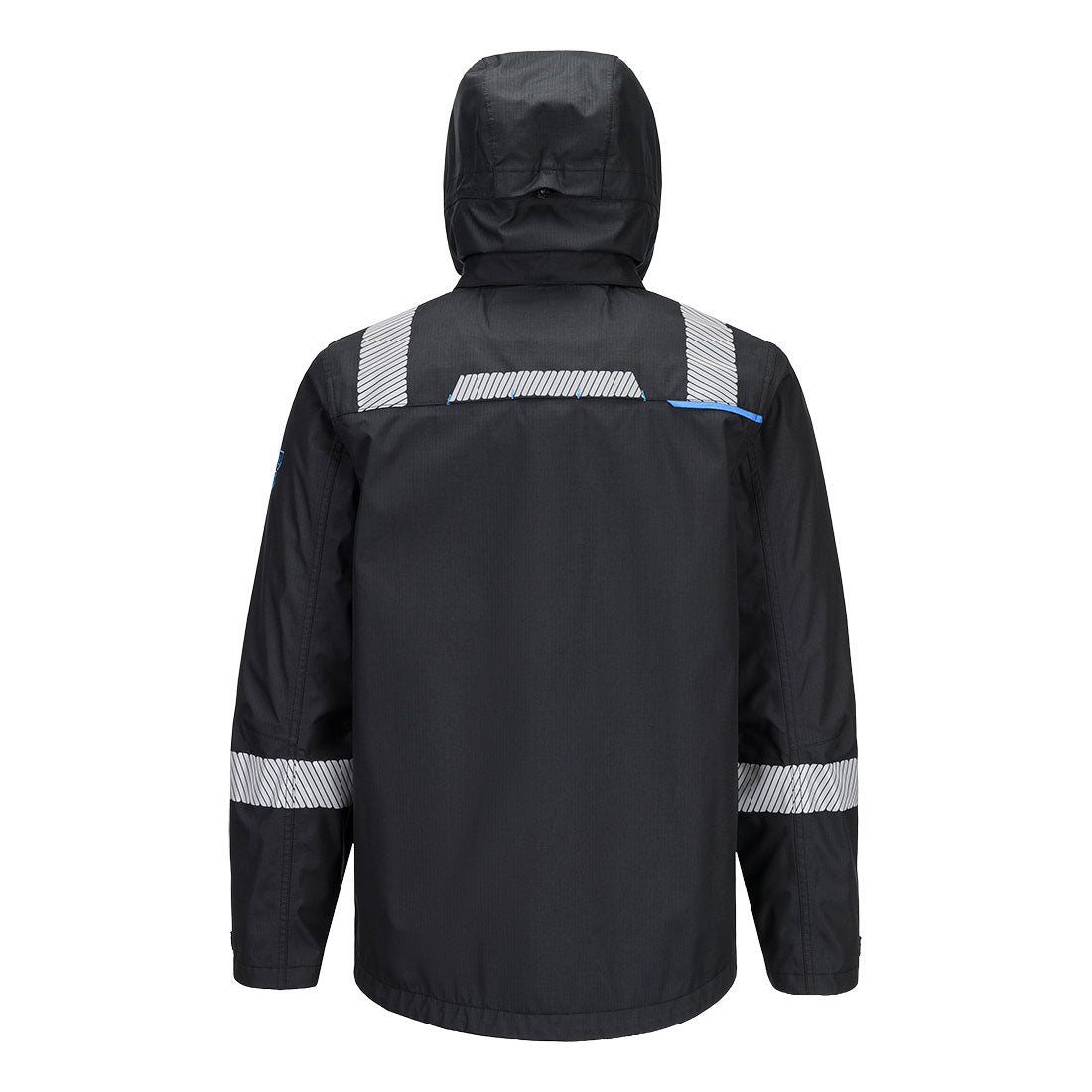 Portwest FR619 WX3 Modaflame Rain+ FR Shell Jacket in Black, back view