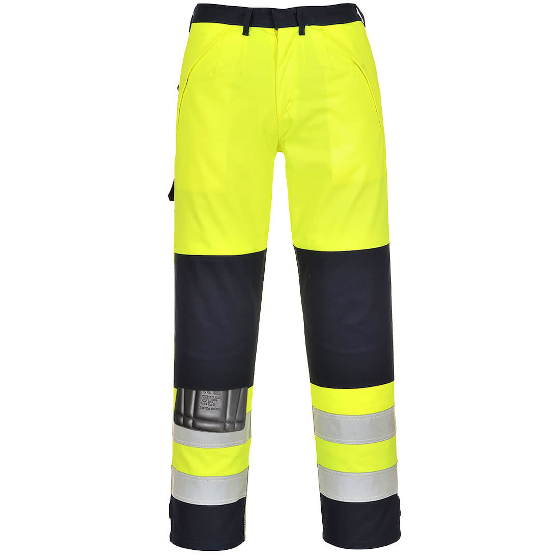 Portwest Bizflame Work Hi-Vis Multi-Norm Contrast FR Trousers in Yellow/Navy, main product image