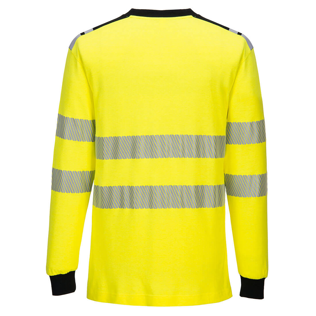 Portwest FR701 PW3 Modaflame Knit Hi-Vis FR Long Sleeve T-Shirt in Yellow/Black, back view