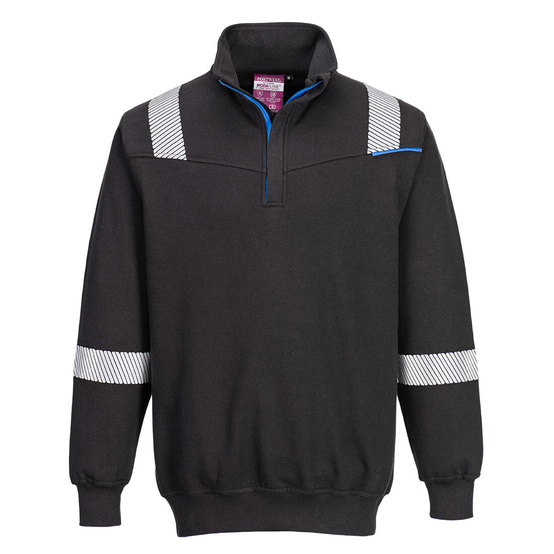 Portwest WX3 Modaflame Knit FR 1/4 Zip Sweatshirt in Black, main product image