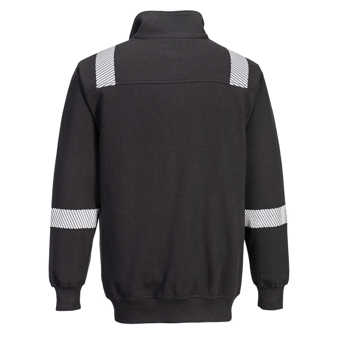 Portwest FR710 WX3 Modaflame Knit FR 1/4 Zip Sweatshirt in Black, back view